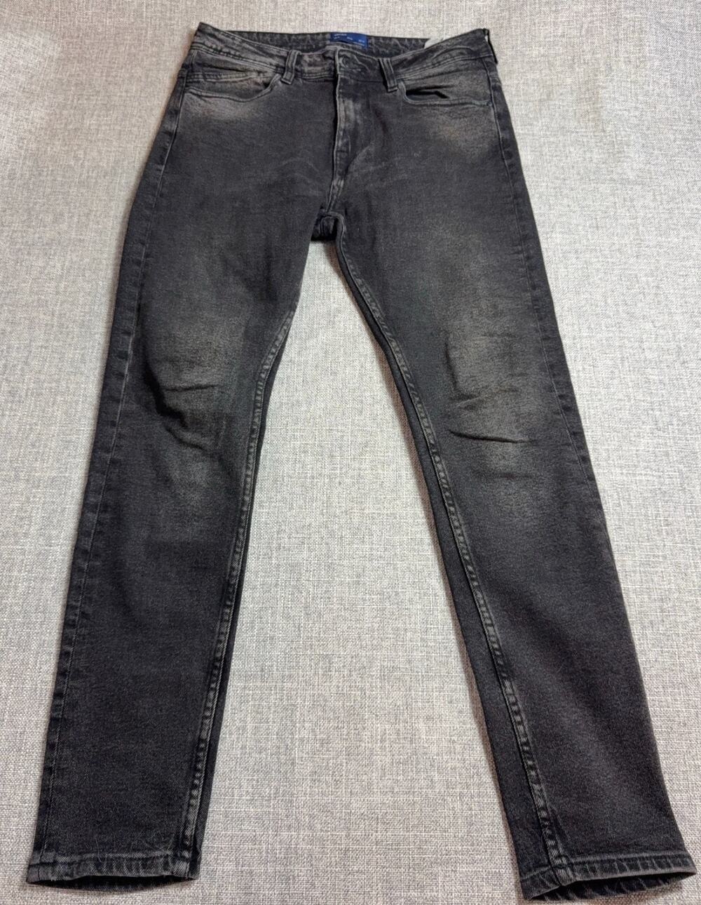 Zara Man Jeans Mens 32 Black Gray Acid Wash Slim Tapered Denim 28 Inseam